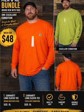 Carhartt Long Sleeve Pocket Tee in Bright Orange and Lime